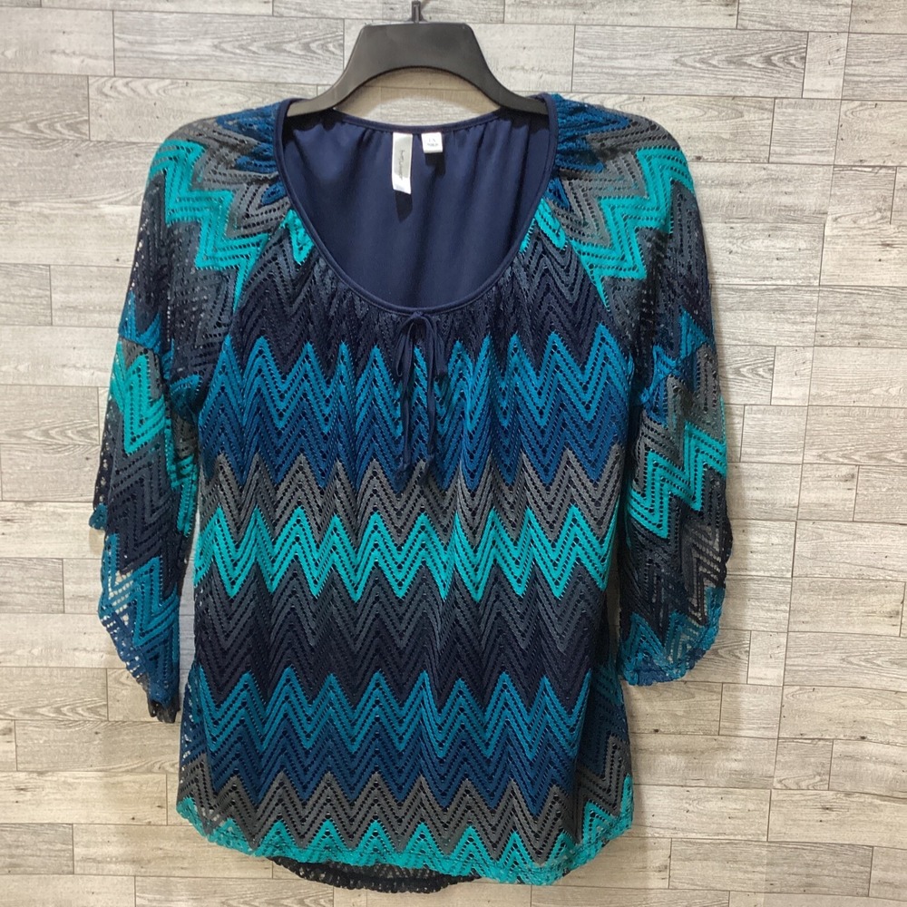 TACERA Women's‎ (Size 1X) Herringbone Lined Scoop Neck 3/4 Sleeve Blouse